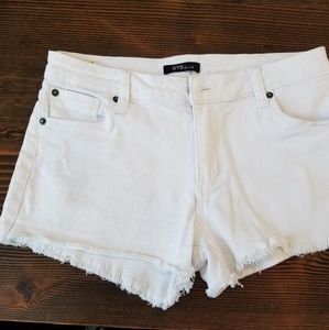Mid-Rise Distressed White Jean Shorts